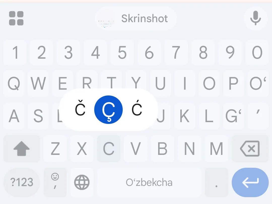Gboard klaviaturasi: Ç harfi