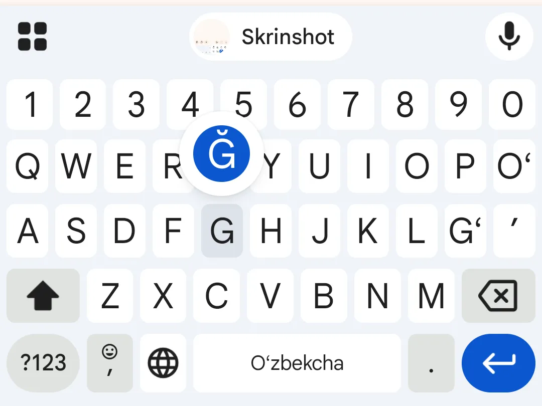 Gboard klaviaturasi: Ğ harfi