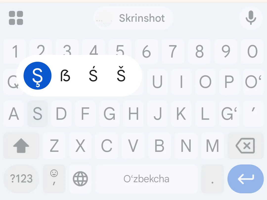 Gboard klaviaturasi: Ş harfi