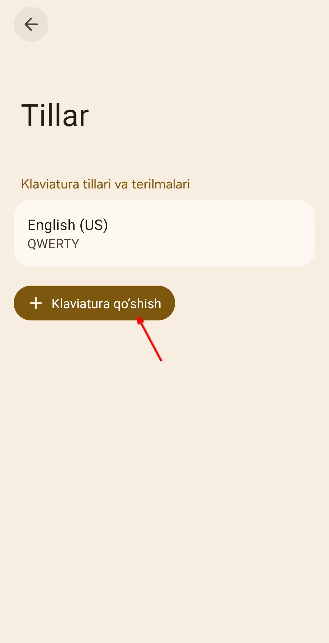 Gboard klaviaturasi: tillar menyusi