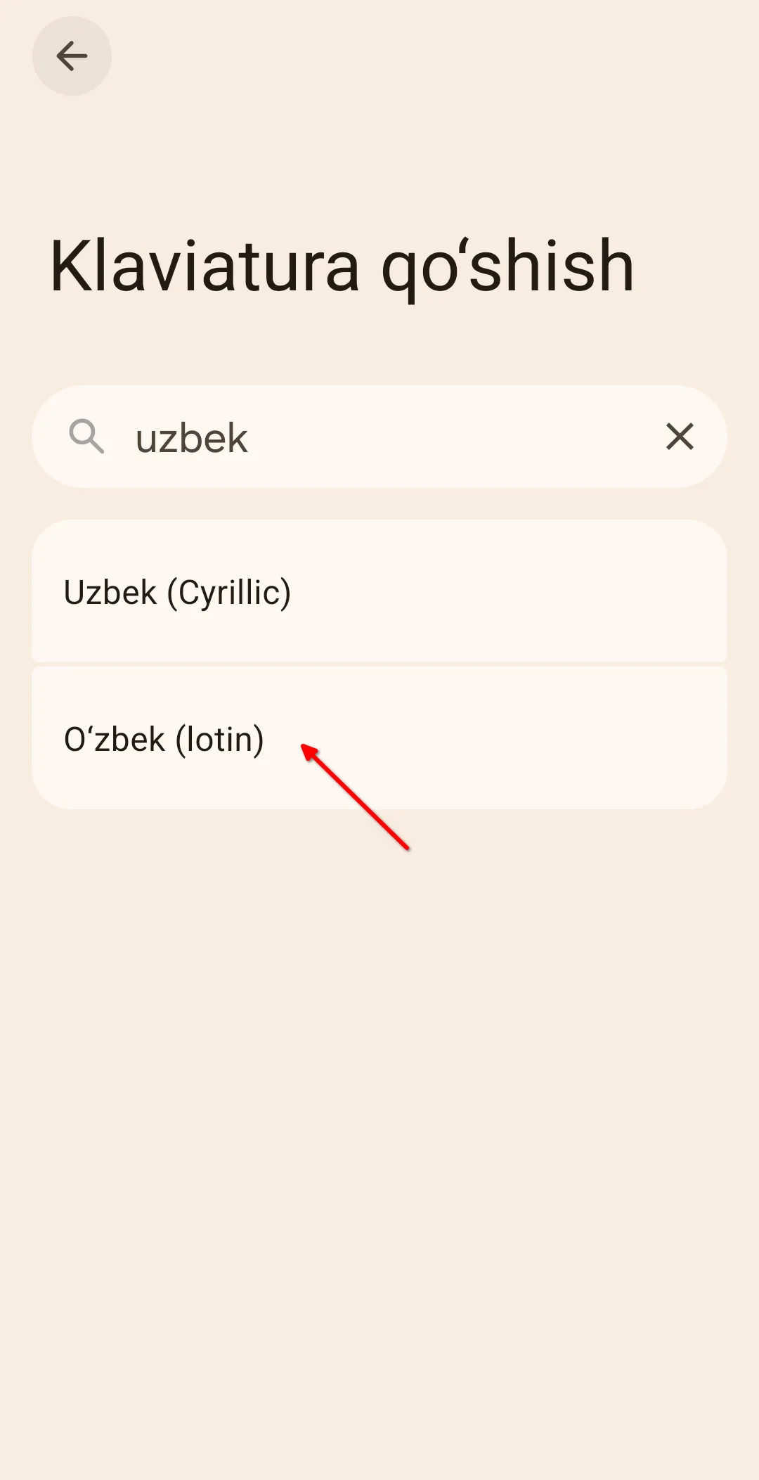 Gboard klaviaturasi: klaviatura qoʻshish menyusi