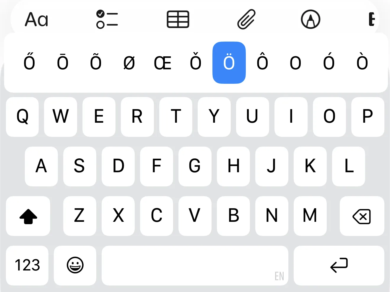 iOS klaviaturasi: Ö harfi