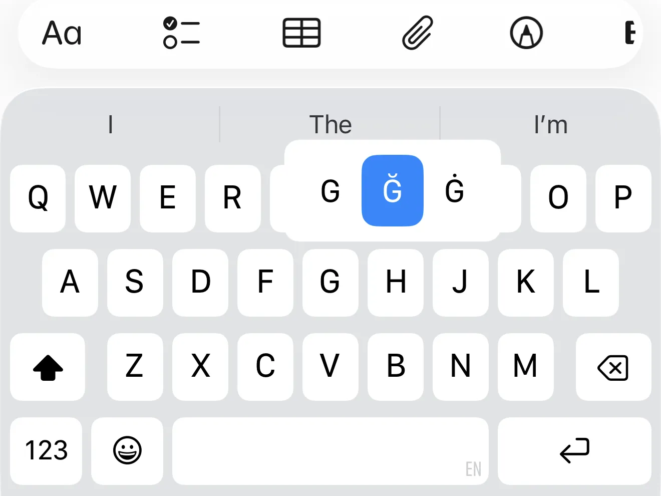 iOS klaviaturasi: Ğ harfi