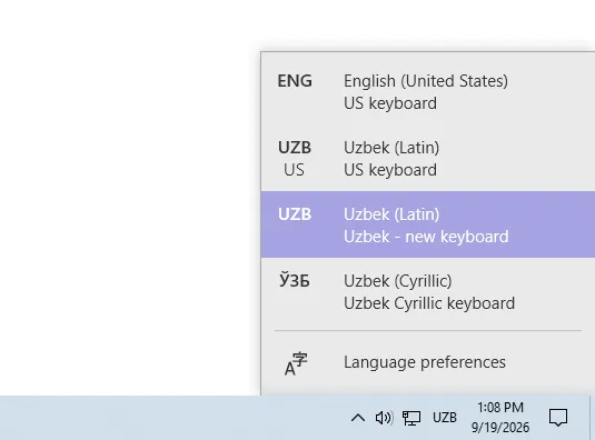 Windows til tanlash menyusi